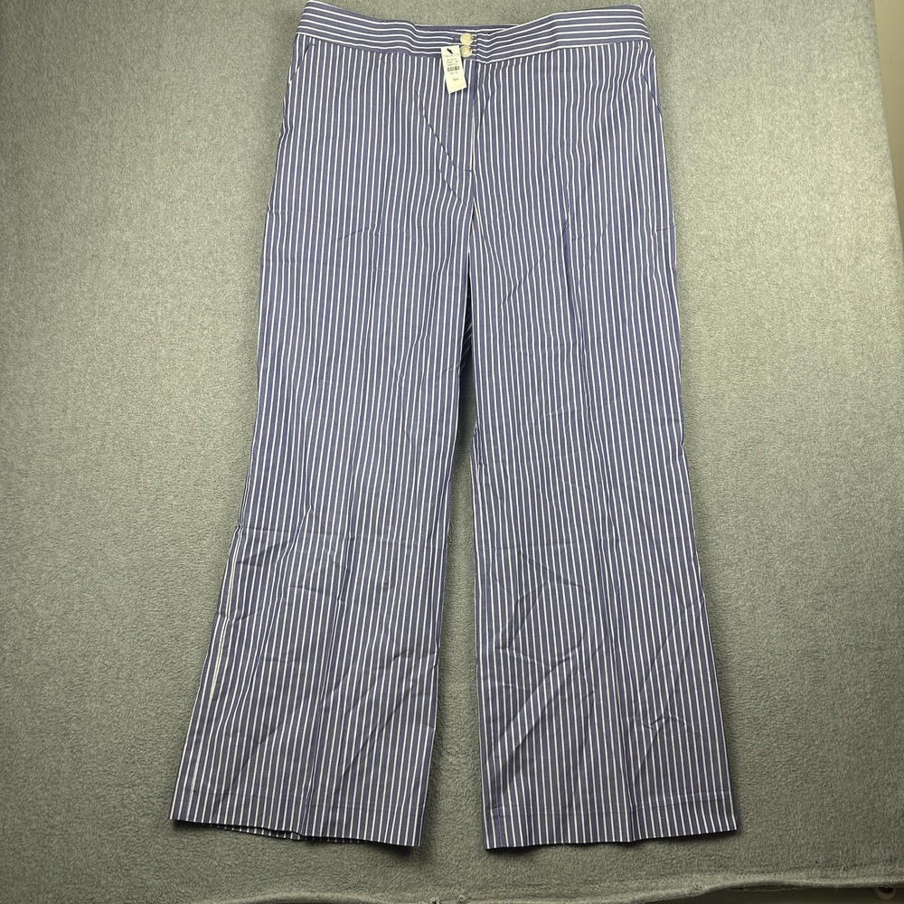 Talbots Greenwich Pants Womens 16P Blue Stripe High Waist Wide Leg Dress NWT